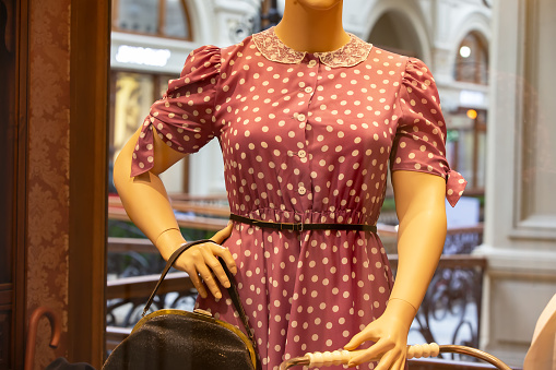 Elements of a woman's dress from the fifties or sixties of the last century on a mannequin.