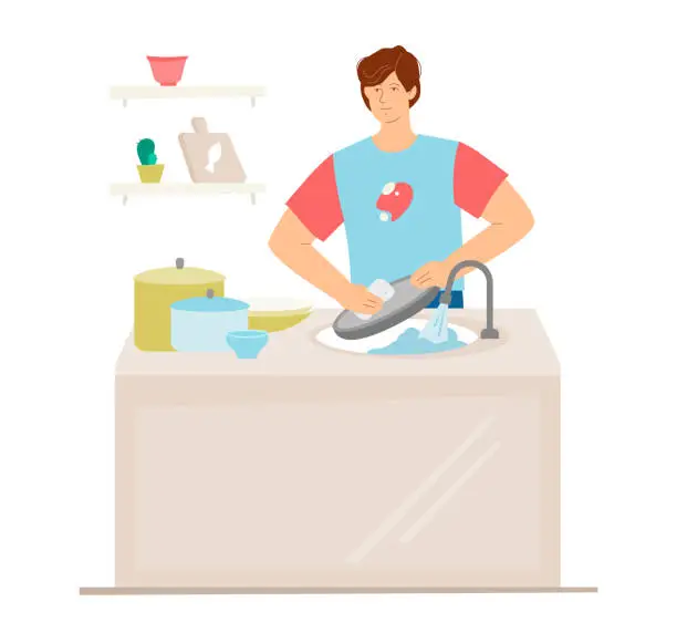 Vector illustration of Cleaner in the kitchen - modern colored vector illustration