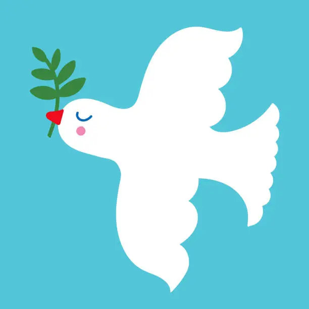 Vector illustration of White flying dove with olive branch.