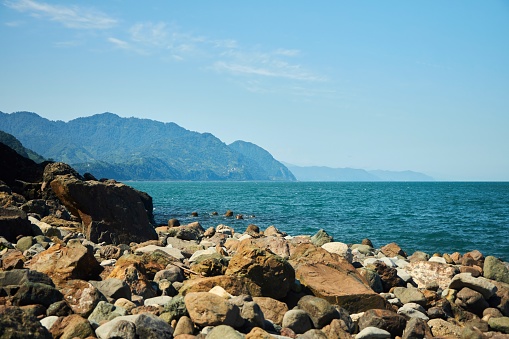The Black Sea coast between Georgia and Turkey. Large rocks on the shore. Seascape
