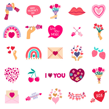 Cute Valentine's Day Icons on a transparent background (there is no white box behind this so you can place it over anything)