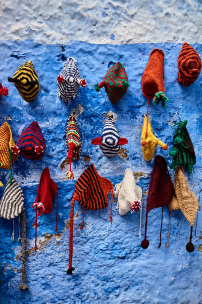 Colourful Moroccan wool caps in Chefchaouen, Morocco, Africa.