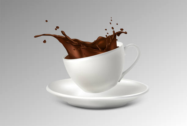 istock 3d realistic vector icon illustration. White cup with saucer and splash of coffee. 1942514140