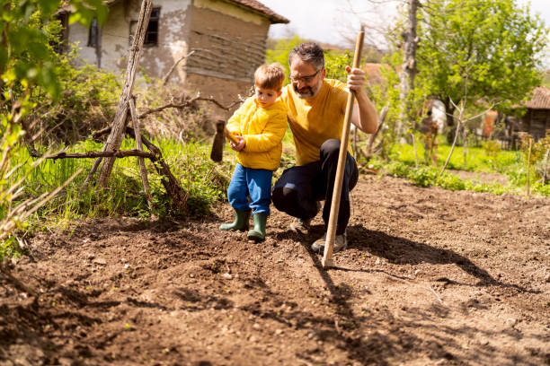 istock Little boy gardening with his father 1942519901