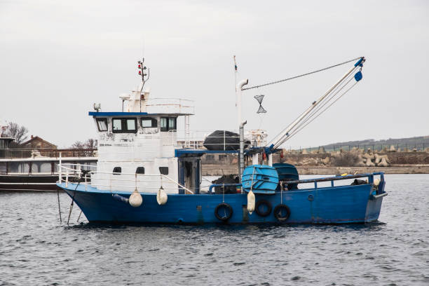 Vintage sea fishing boat closeup