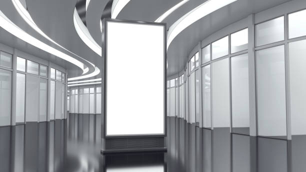 istock Blank white glowing signboard mockup in the shopping mall hall 1942532982