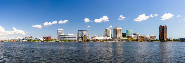 Norfolk, Virginia, USA panorama skyline on the Chesapeake Bay.