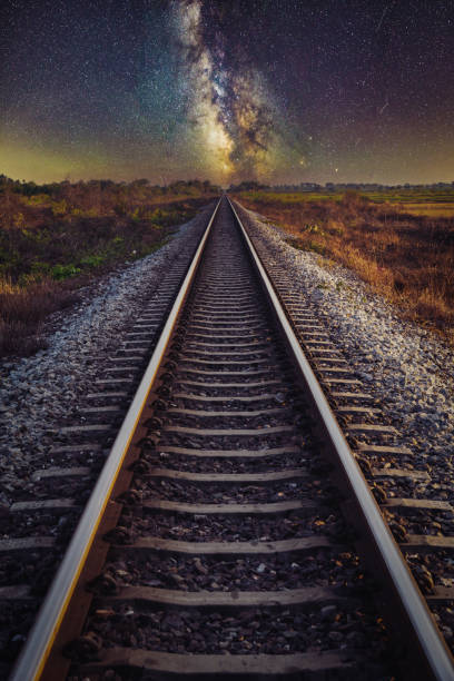 istock Railway Track with Milky way in night sky. 1942577329