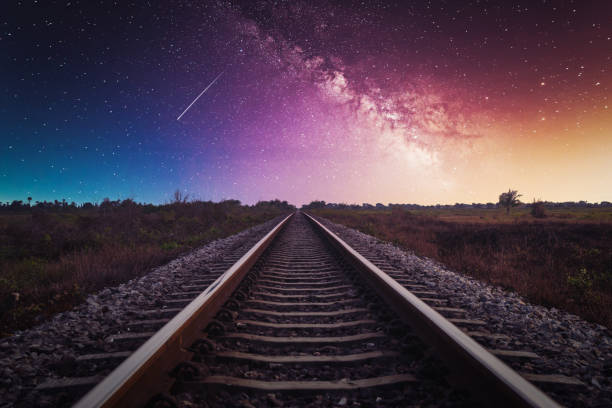 istock Railway Track with Milky way in night sky. 1942577332