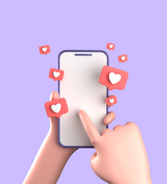 istock 3d rendering of smartphone with hand, 3D pastel smaprtphone with ornaments, icon set. 1942588297