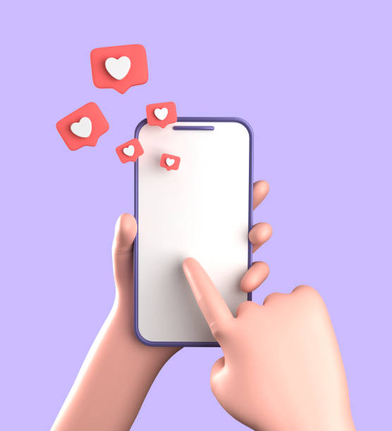 istock 3d rendering of smartphone with hand, 3D pastel smaprtphone with ornaments, icon set. 1942588812