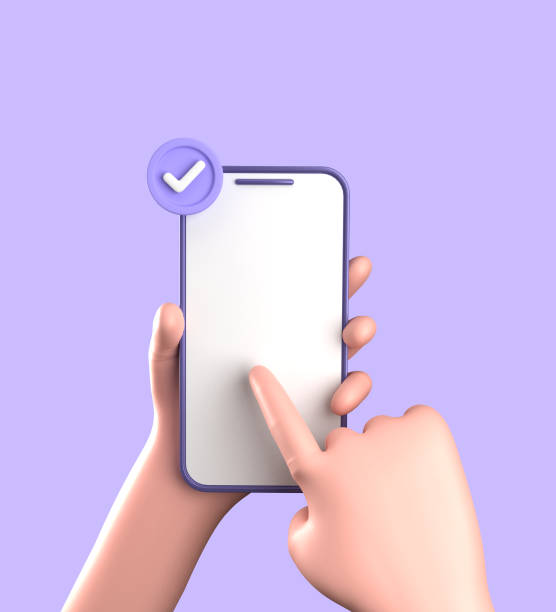 istock 3d rendering of smartphone with hand, 3D pastel smaprtphone with ornaments, icon set. 1942588823