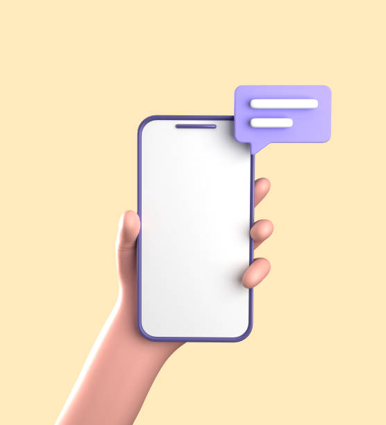 istock 3d rendering of smartphone with hand, 3D pastel smaprtphone with ornaments, icon set. 1942590382