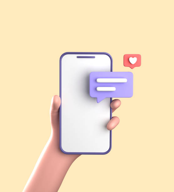 istock 3d rendering of smartphone with hand, 3D pastel smaprtphone with ornaments, icon set. 1942590395
