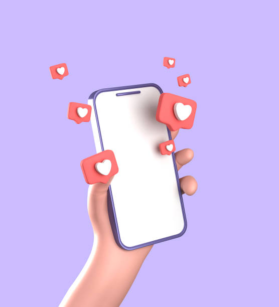 istock 3d rendering of smartphone with hand, 3D pastel smaprtphone with ornaments, icon set. 1942593031