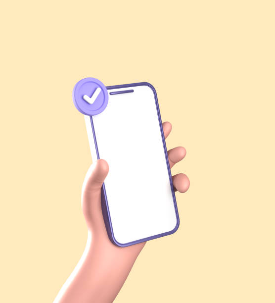 istock 3d rendering of smartphone with hand, 3D pastel smaprtphone with ornaments, icon set. 1942593559