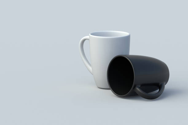 istock Coffee mugs. Tea cups. Dishes for hot drinks. Ceramic tableware for a restaurant. Kitchen accessories. Copy space. 3d rendering 1942615937
