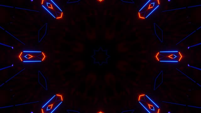 Star pattern with blue and red lights. Kaleidoscope VJ loop