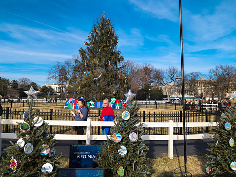 Washington, DC, USA - 12.16.2023: Christmas decorations on the National Mall.