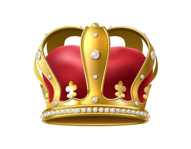 istock 3d realistic vector icon. Royal golden king crown, royal coronation monarchy with red velvet and pearls. Isolated on white background. 1942621665