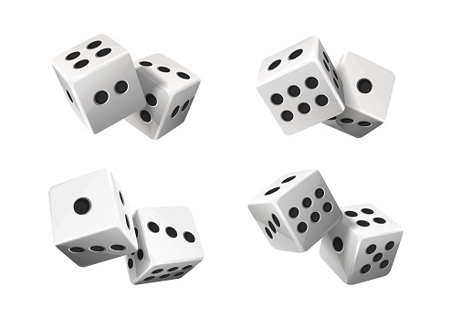 White poker dice with random numbers. realistic vector icon illustration. Isolated on white.