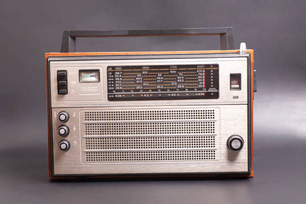 istock Old transistor radio. English translation: setting indicator, network, ranges, landmark scale, 8 bands,dv, sv, 5 kv, vhf (inscription in Russian). 1942673064