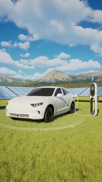 istock Car Charging At The Electric Vehicle Charging Station With Solar Panel 1942675188