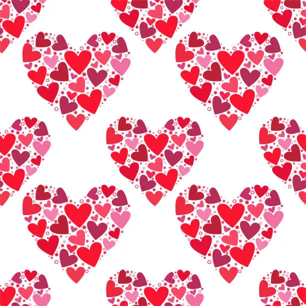 Vector illustration of Illustration of a seamless pattern in the form of beautiful hearts. Cute romantic print with beautiful hearts. The texture of the festive background for Valentine's day, romantic wedding design.