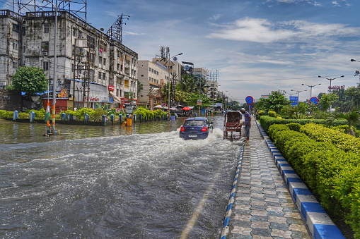 All the major roads are waterlogged due to heavy rain in Kolkata after monsoon.