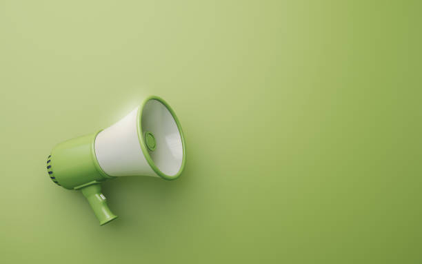 Green & White Megaphone on Soft Green Background 3d Render Green & White Megaphone on Soft Green Background,It can be used for concepts such as discount, announcement, election, vote, policy, state, winning, losing green word bubble stock pictures, royalty-free photos & images