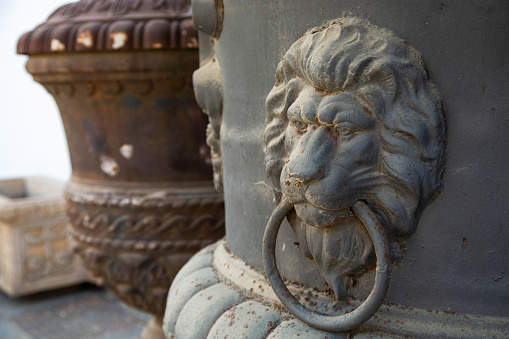 Madrid, Spain, Lovely lion face door knocker sculpture.