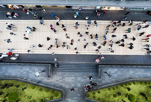 Aerial shot of people walking in a Mexico City street