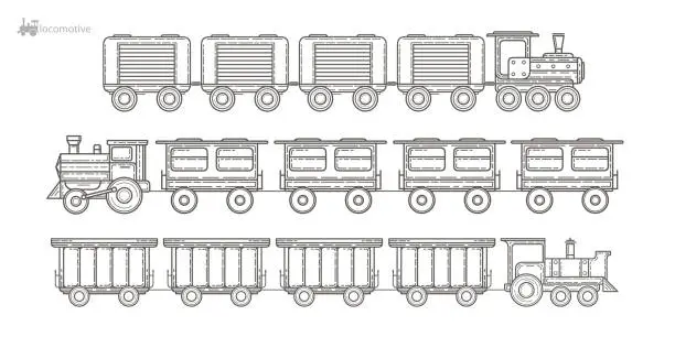 Vector illustration of Set of steam locomotives.