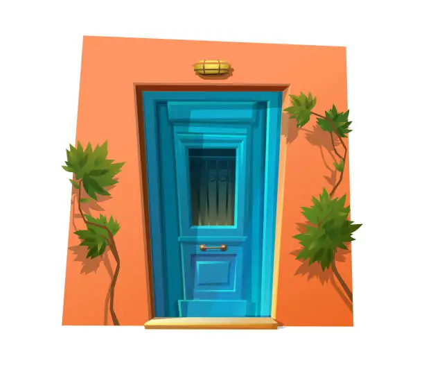 Vector illustration of Vector cartoon style door entrance , house facade entry.