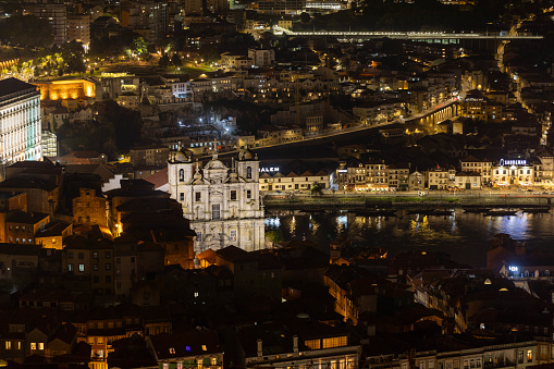 Porto city, Portugal at night from top view