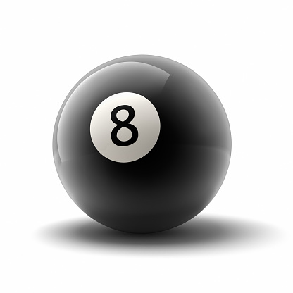Pool Black Ball number eight rendered on solid white background