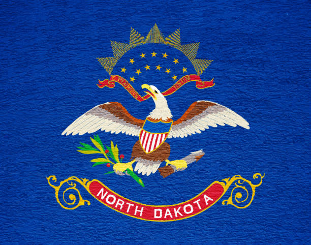 флаг штата северная дакота сша на фактурном фоне. концептуальный коллаж. - north dakota flag us state flag north dakota flag стоковые фото и изображения