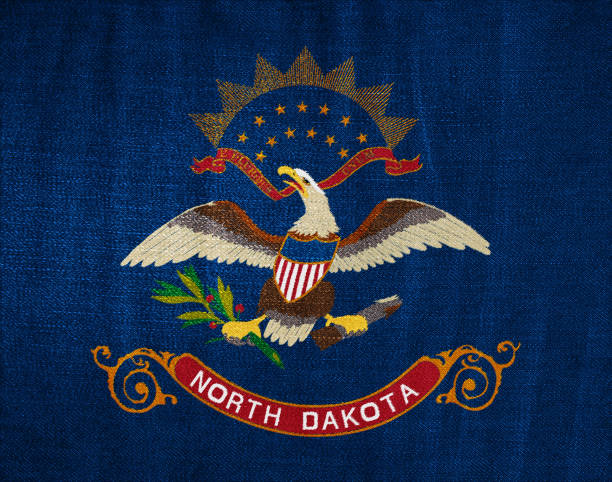 флаг штата северная дакота сша на фактурном фоне. концептуальный коллаж. - north dakota flag us state flag north dakota flag стоковые фото и изображения