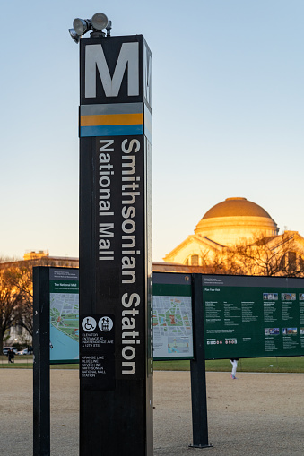 Washington, DC - November 19, 2023: Sign for the Smithsonian National Mall metro station