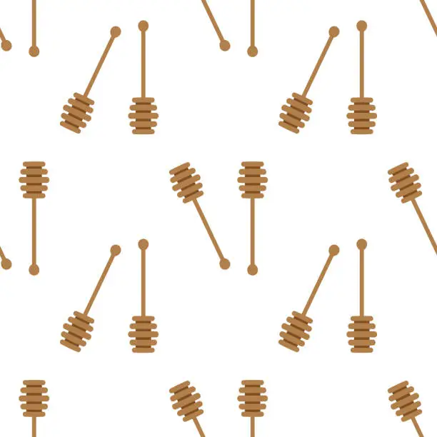 Vector illustration of seamless pattern with honey dipper spoon