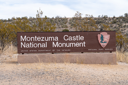 Rimrock, Arizona - December 16, 2023: Welcome entrance sign for Montezuma Castle National Monument