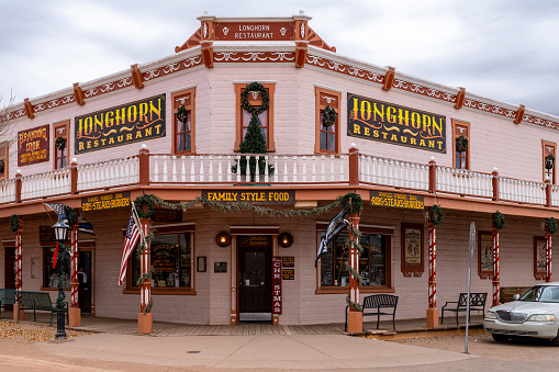 Tombstone, Arizona - December 20, 2023: The Longhorn Restaurant, one of the many restaurants in downtown Tombstone for tourists