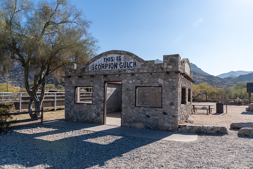 Phoenix, Arizona - December 14, 2023: Abandoned Scorpion Gulch store near South Mountain Park