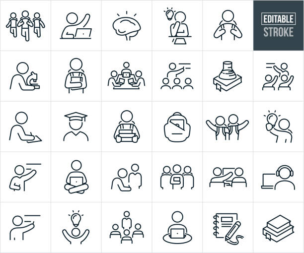 stockillustraties, clipart, cartoons en iconen met education thin line icons - editable stroke - studerende