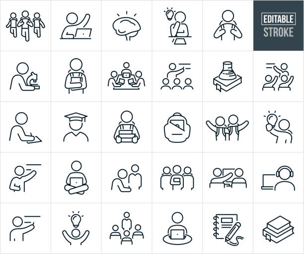 ilustrações de stock, clip art, desenhos animados e ícones de education thin line icons - editable stroke - backpack university learning student