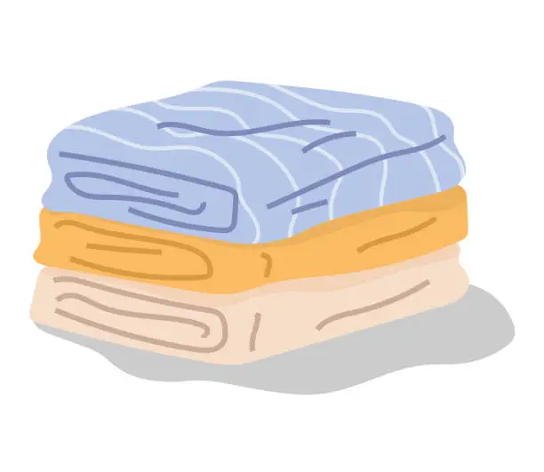 Vector illustration of Stack of folded textile, fabric or napkins. Bathroom linen pile, towels, cotton cloth, laundry