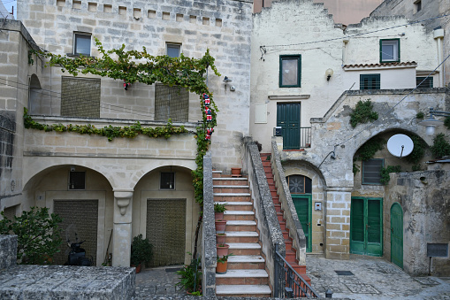 Matera, Italy, 12/09/2023. A house in an old town built in stone, declared a world heritage site by UNESCO.