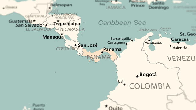 Panama on the world map. Smooth map rotation.