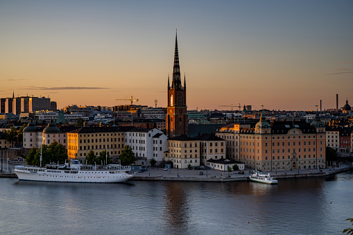 Aerial view of downtown Gothenburg on the west coast of Sweden in the evening.