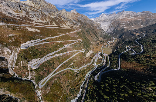 Aerial panorama of Grimsel and Furka pass, Switzerland